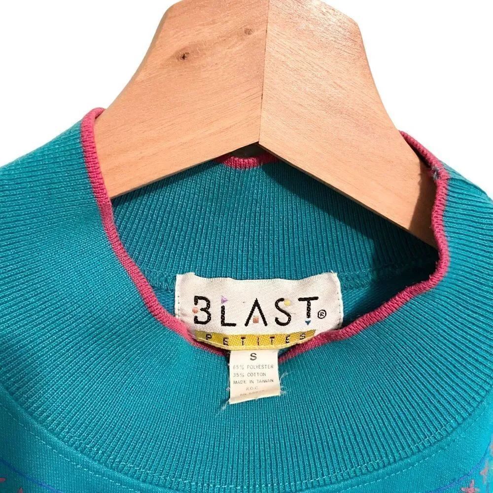 Vintage 90's Blast Yoke Patterned Elbow Length Sleeve Mock Neck Sweater in Small - Picture 7 of 11